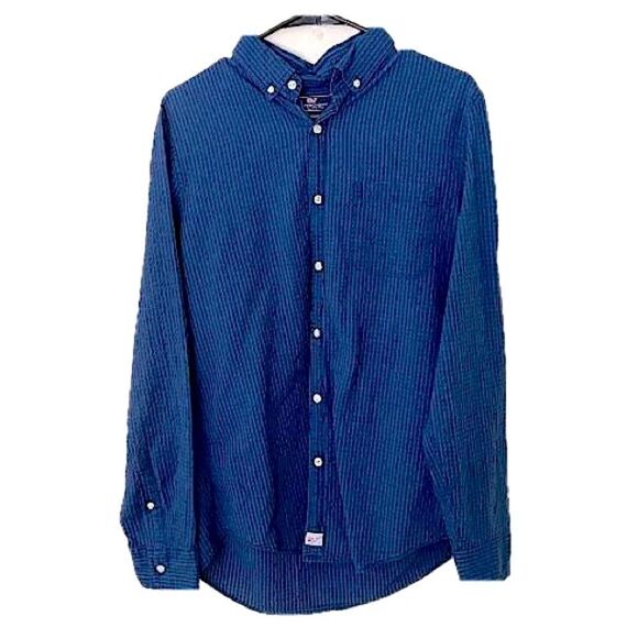Vineyard Vines Mens Navy Blue Slim Fit Textured Button Up Long Sleeve Top Medium - Picture 1 of 6
